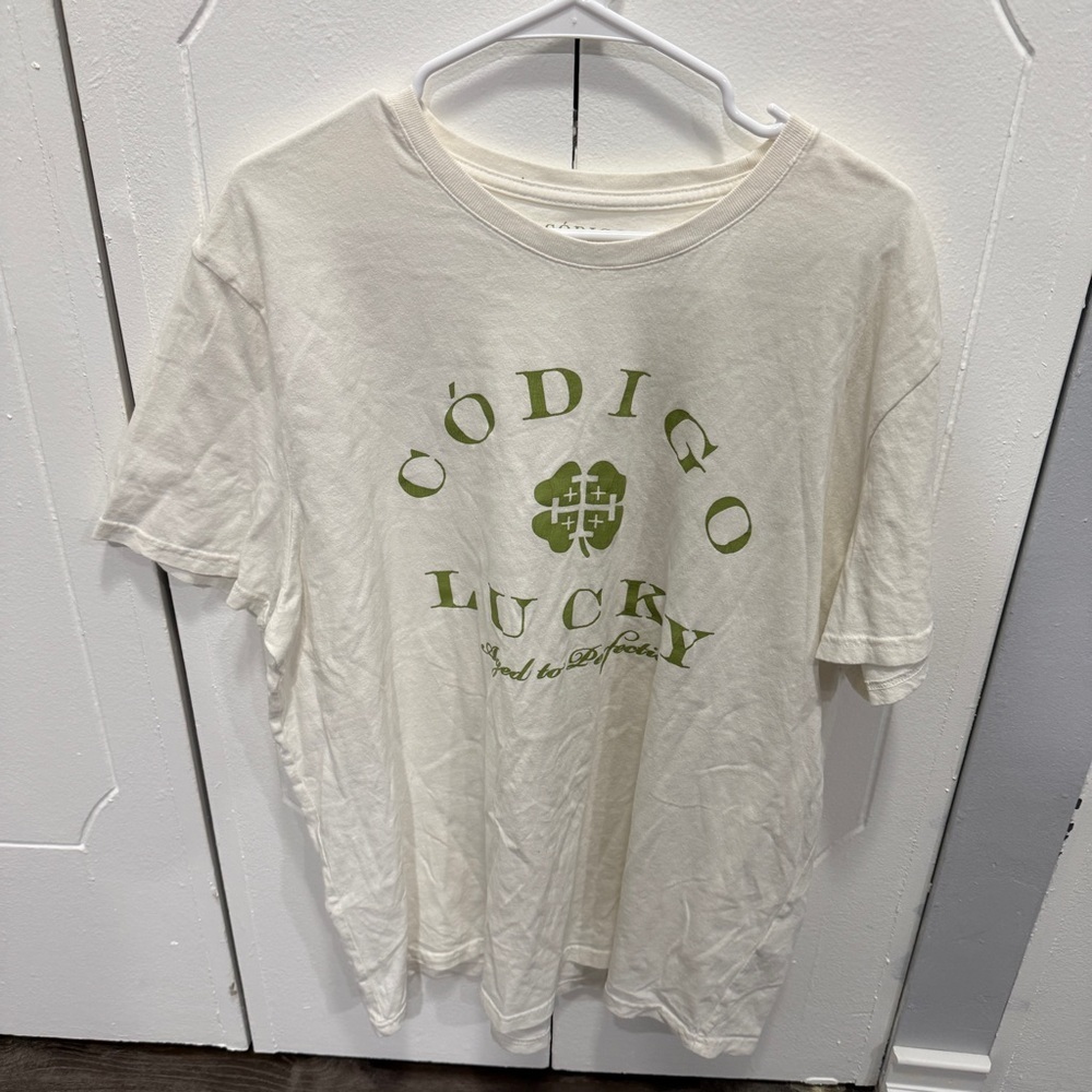 Lucky Brand White and Green Codigo Lucky Short Sleeve Shirt